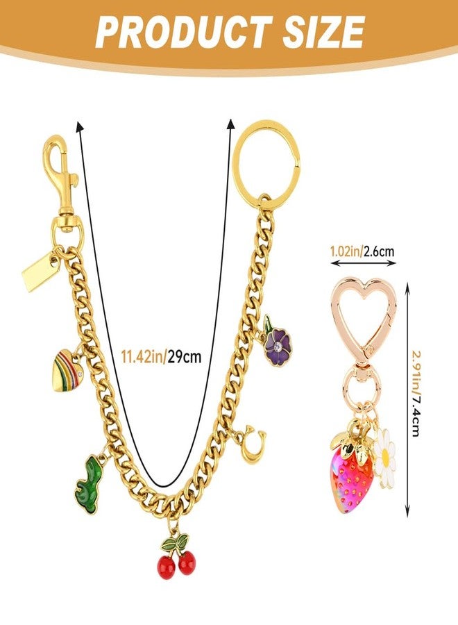 YOSINXU Strawberry Bag Charms Cute Cherry Gold Bag Charms Wallet Chain Keychains Purse Accessories For Women - Image 3